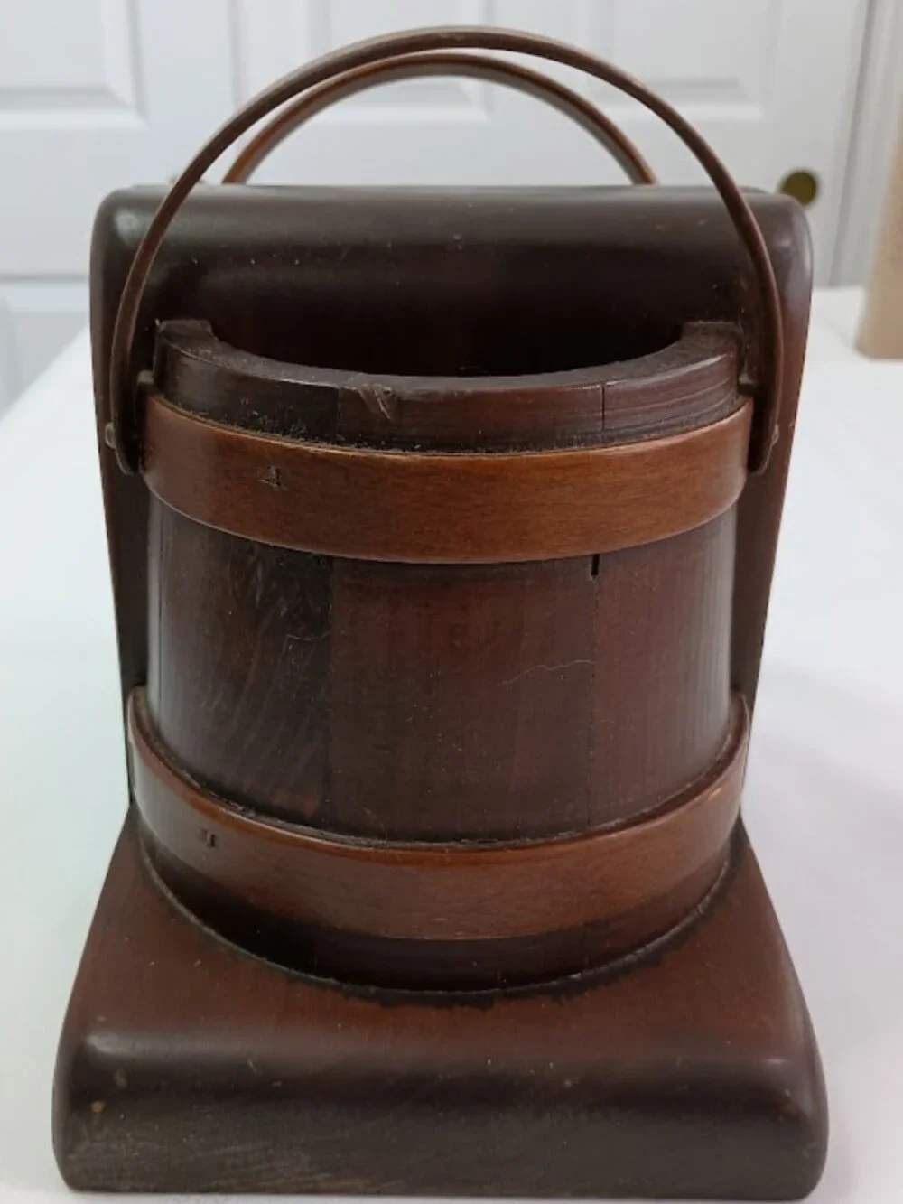 Vintage Wooden Half Bucket Bookends/Vases with Moveable Handles